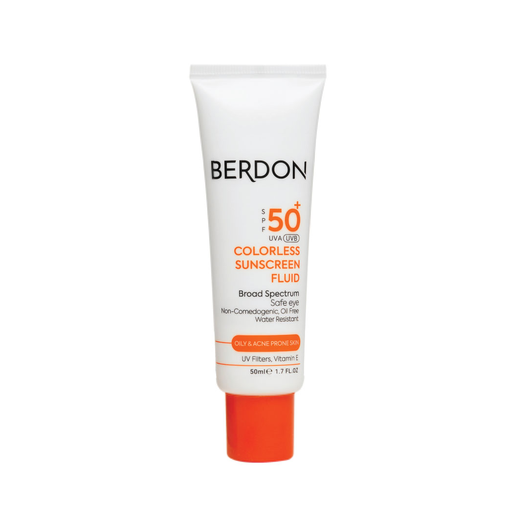 BERDON-COLORLESS-SUNSCREEN-FLUID-OILY-&-ACNE-PRONE-SKIN--2162314224790050 کرم ضد آفتاب فاقد رنگ بردون برای پوست های چرب و آکنه ای SPF 50